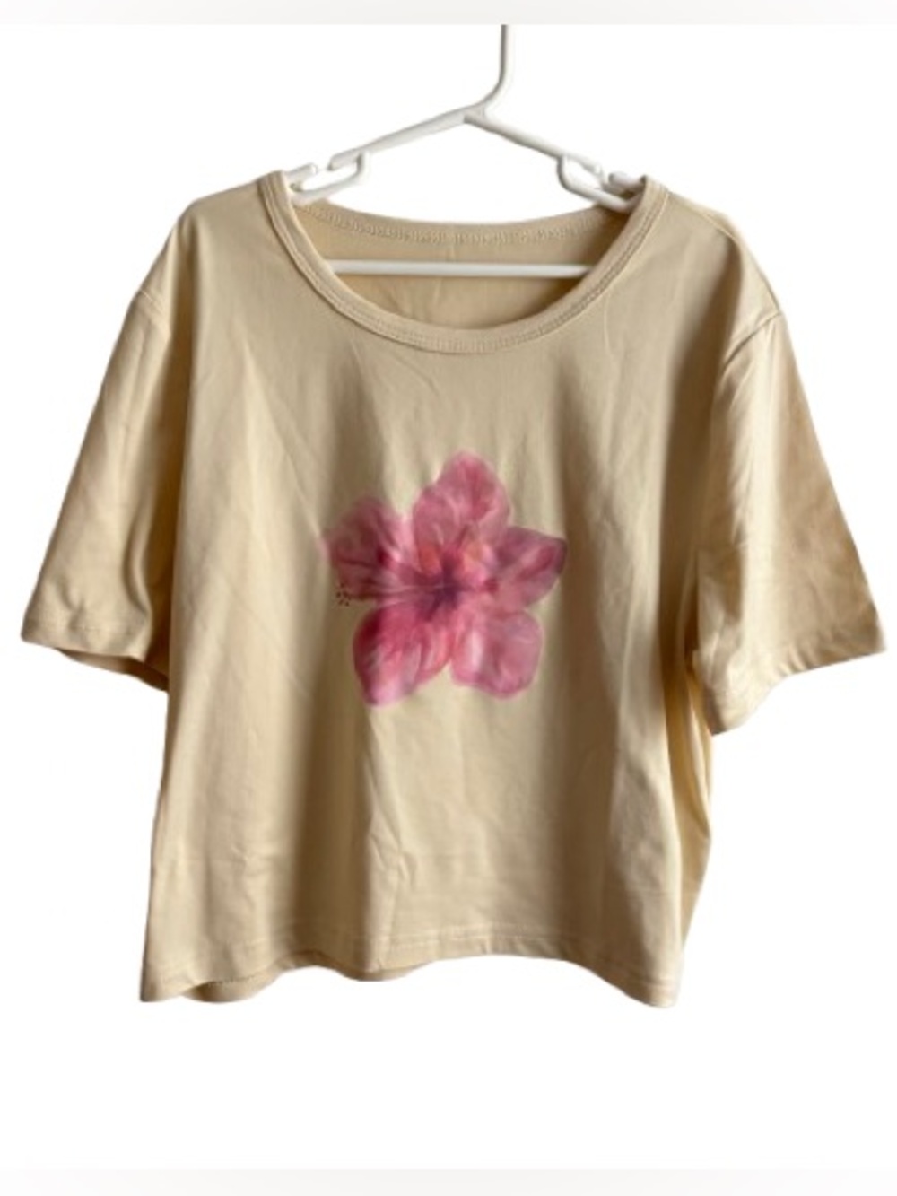 Yellow Crop Top Pink Floral Size 13Y Y2K Baby Tee